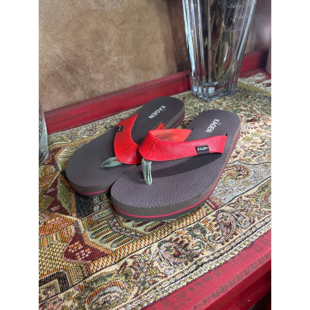 Kagen‎ Women's Flip Flop Sandals Red Leather Thong Strap Size 7 Style 5553